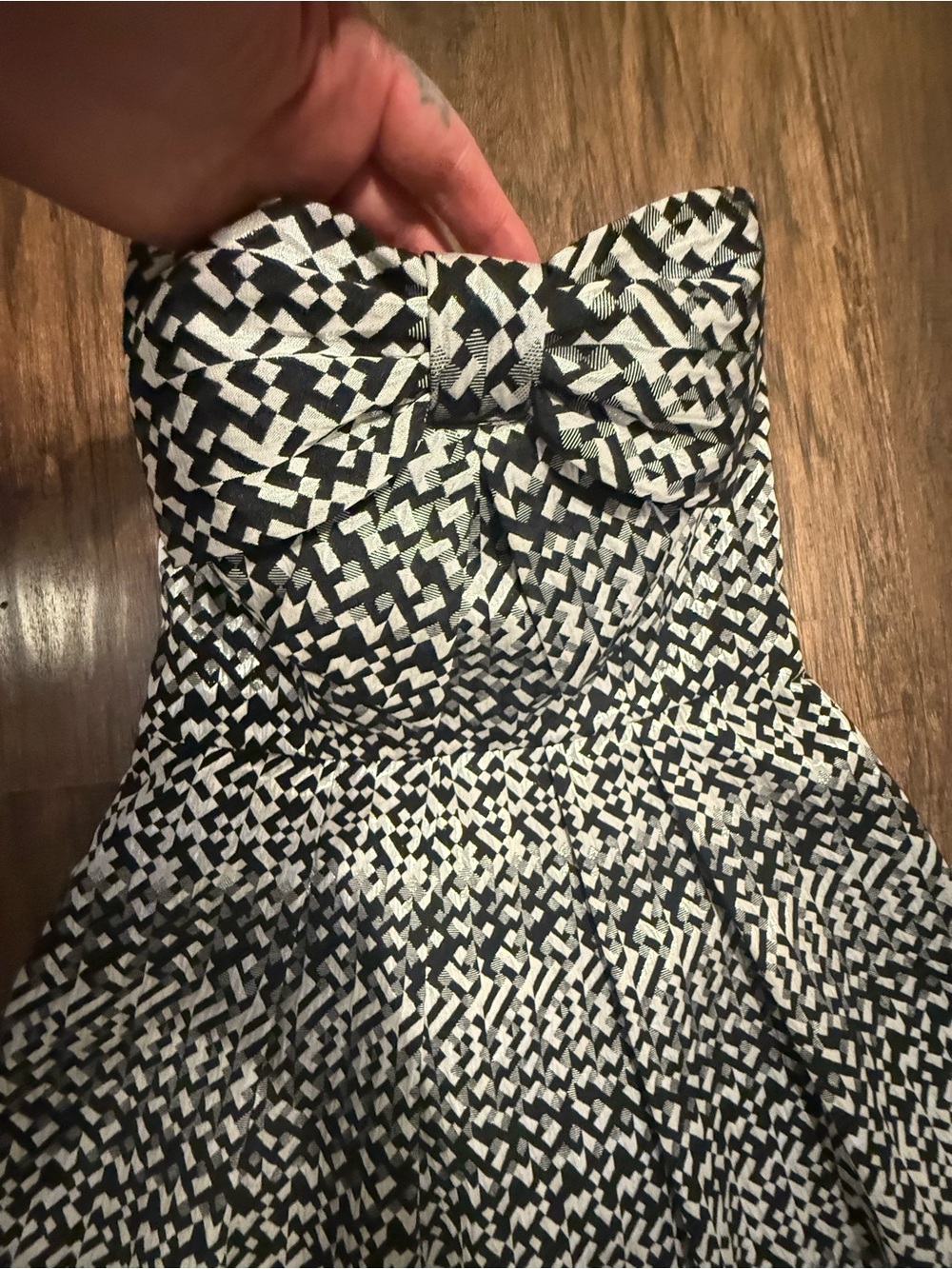 Eva Franco Anthropologie Fifi Strapless Bow Metallic Geometric Dress Sz 8
